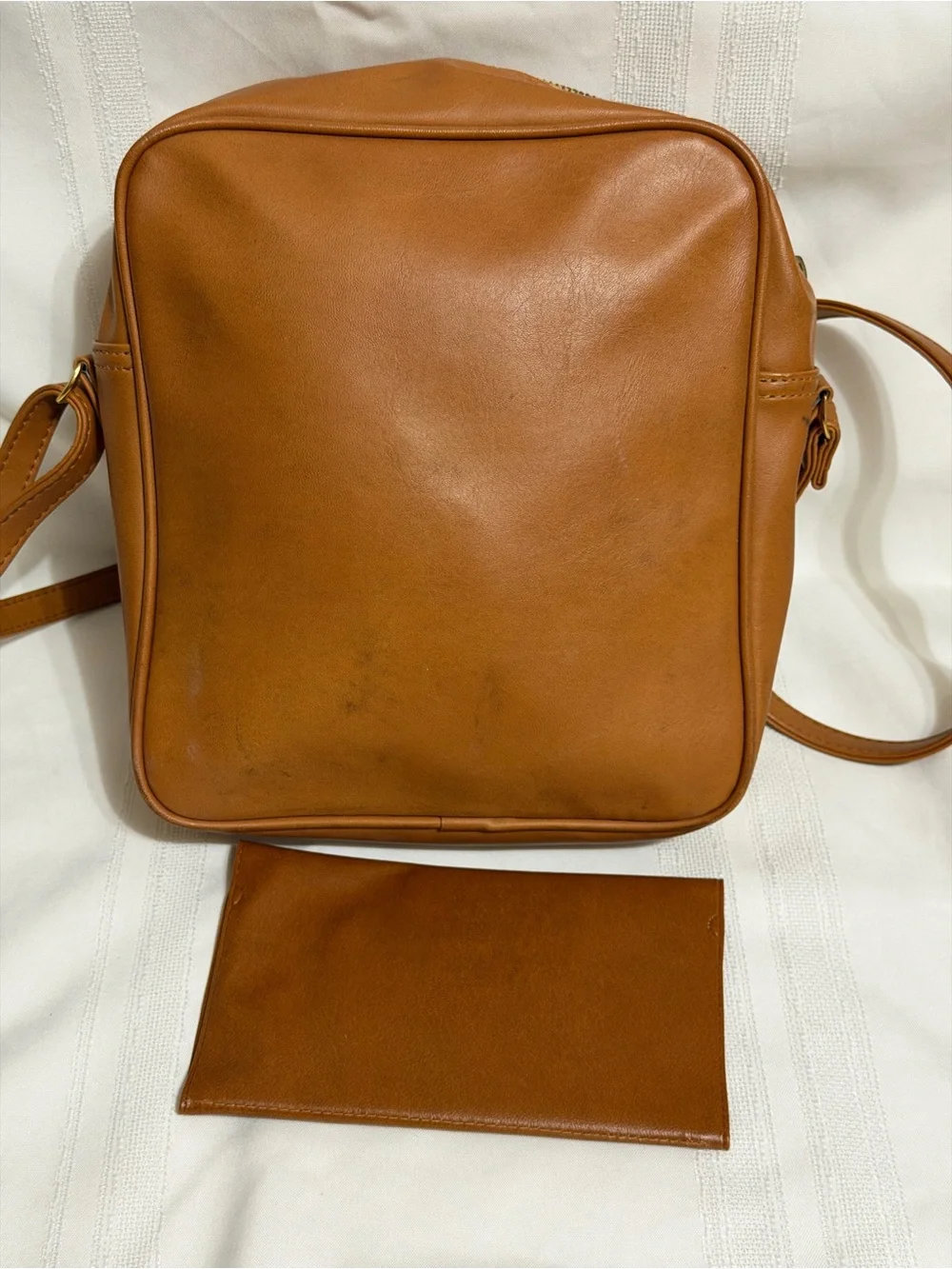 Vtg Samsonite 70s Travel Shoulder Bag Purse W/ Wallet Brown/Tan Faux Leather